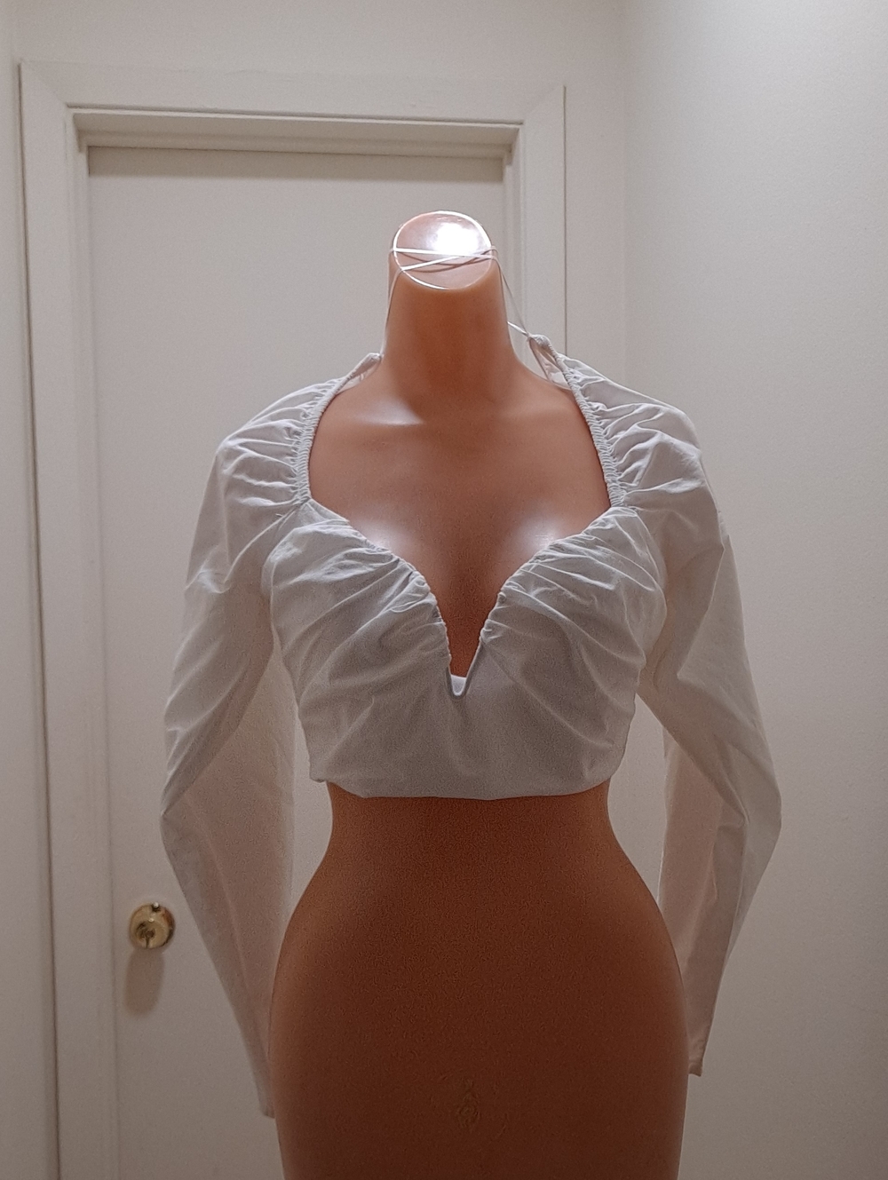 Zara White Long-Sleeve Ruched Plunge Crop Top Sz M